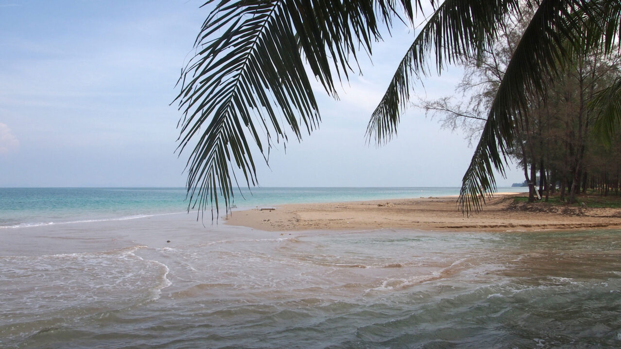 High tide in the early morning at the Long Beach of Koh Lanta