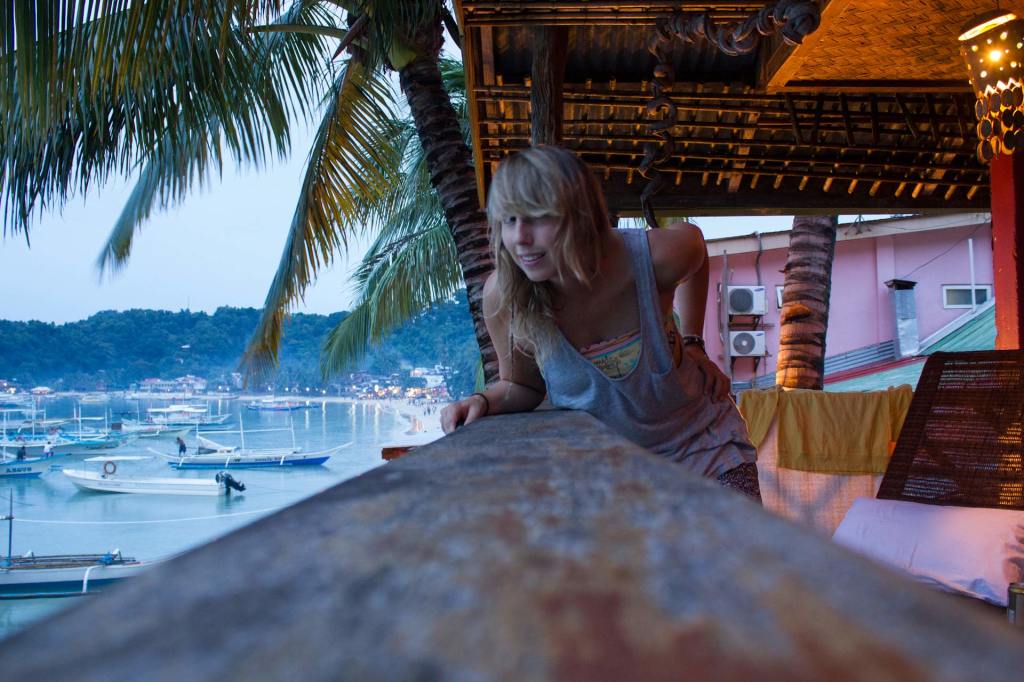 Lea in her accommodation in El Nido Town with an ocean view