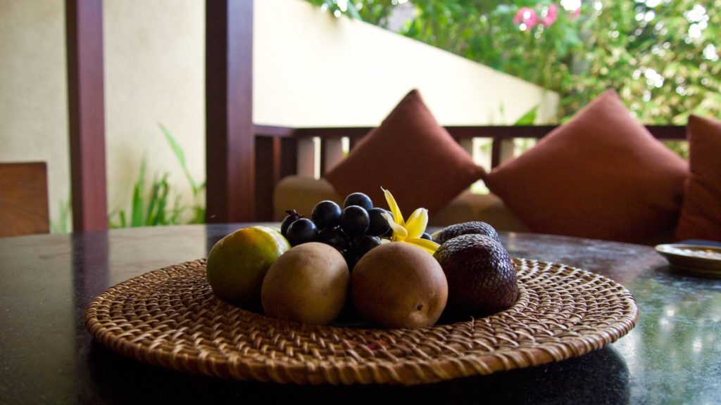 Fruit platter in the Qenari Villa at Qunci Villas, Lombok