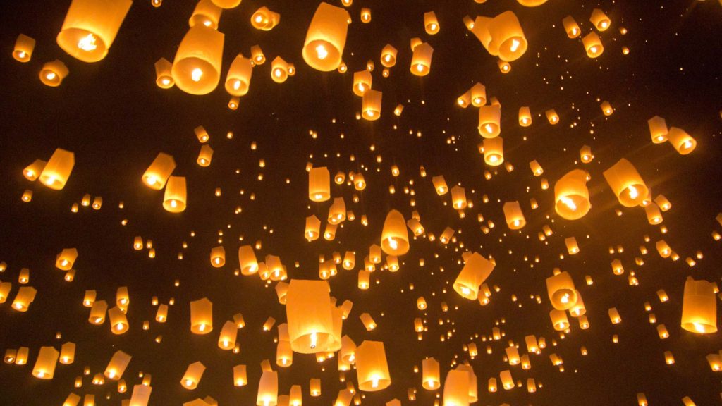 Lanterns rising during the Yi Peng Festival in Chiang Mai