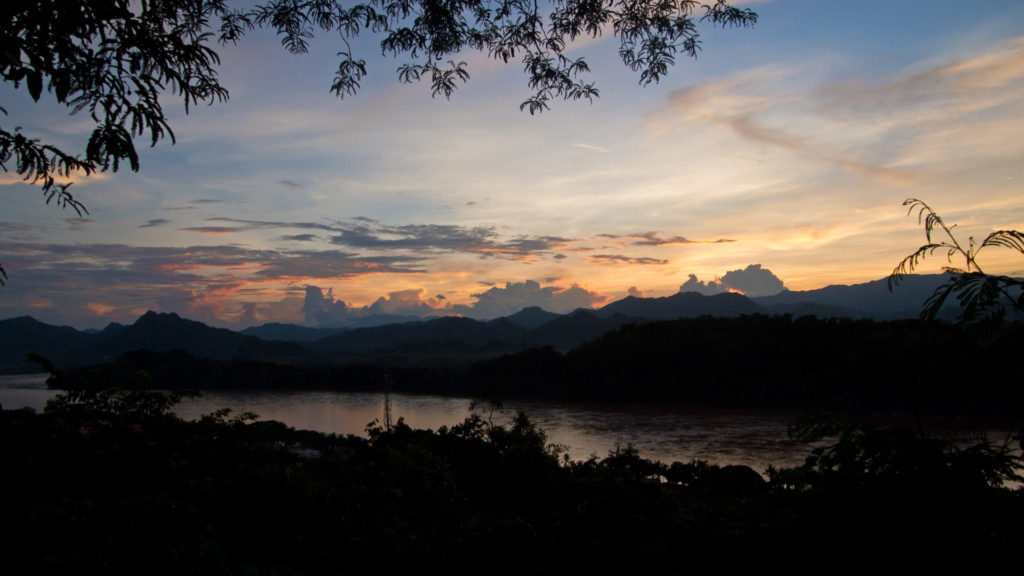 Sunset at the Mount Phou Si with a view at the Mekong, Luang Prabang