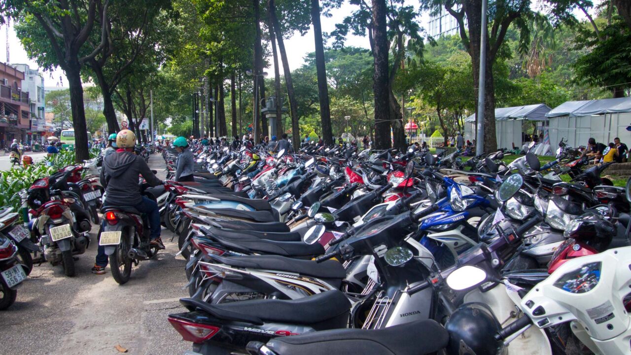 Parking space with countless scooters at the September 23 Park in Ho Chi Minh City