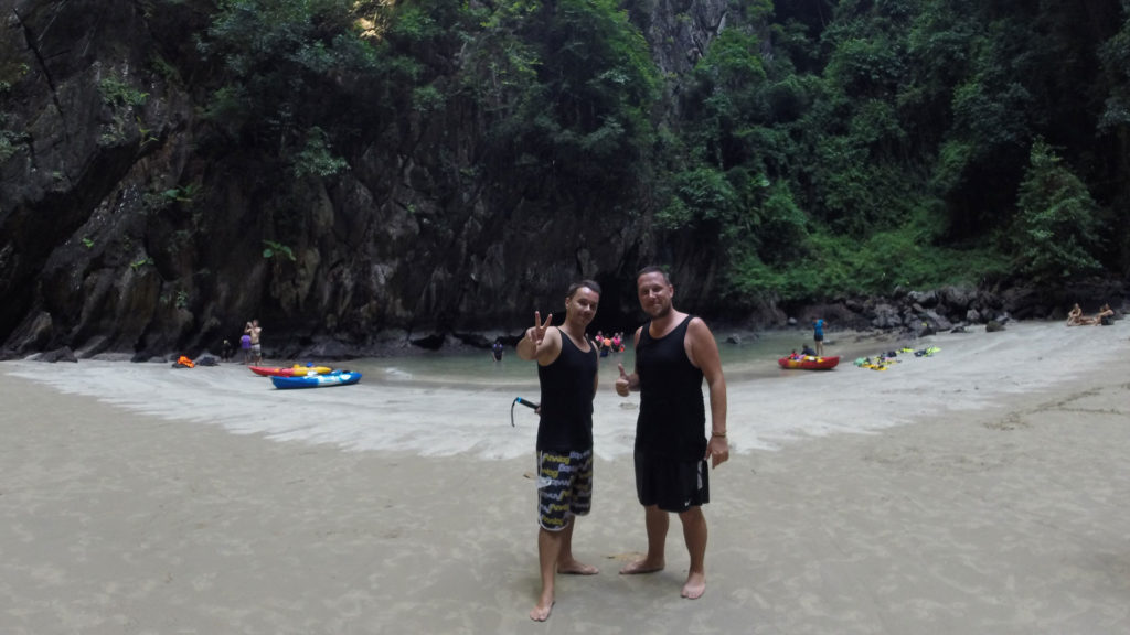 Tobi and Marcel inside the Emerald Cave on Koh Mook