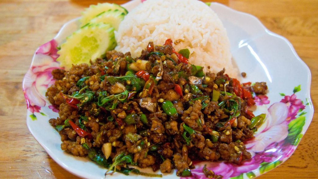 Pad Kra Pao - minced pork with holy basil leaves and chili