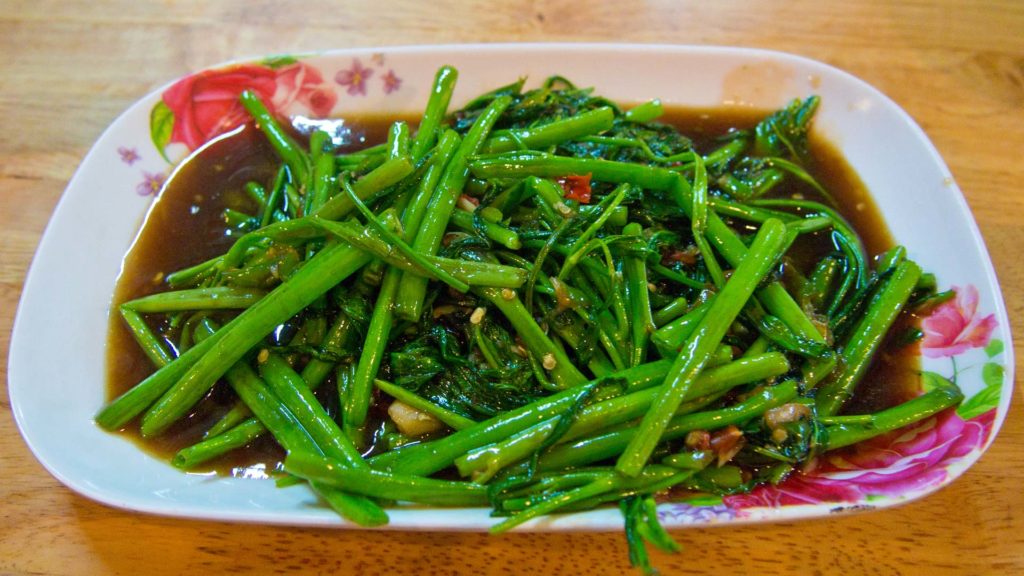 Pad Pak Bung - fried morning glory with chili and fish sauce