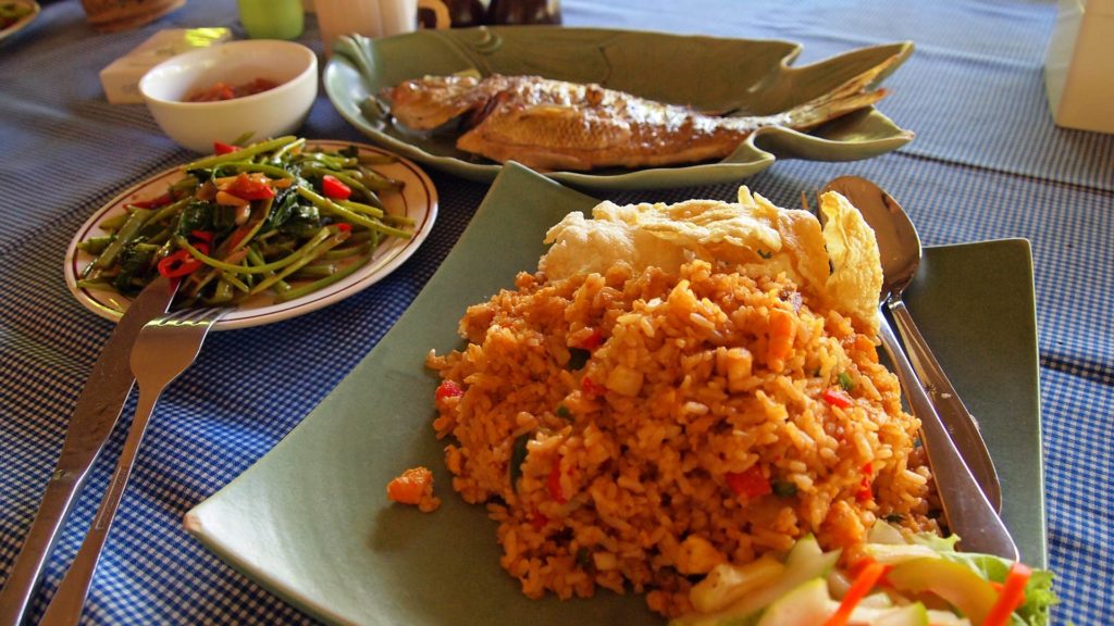 Food in Indonesia: Nasi Goreng, Plecing Kangkung, and fish