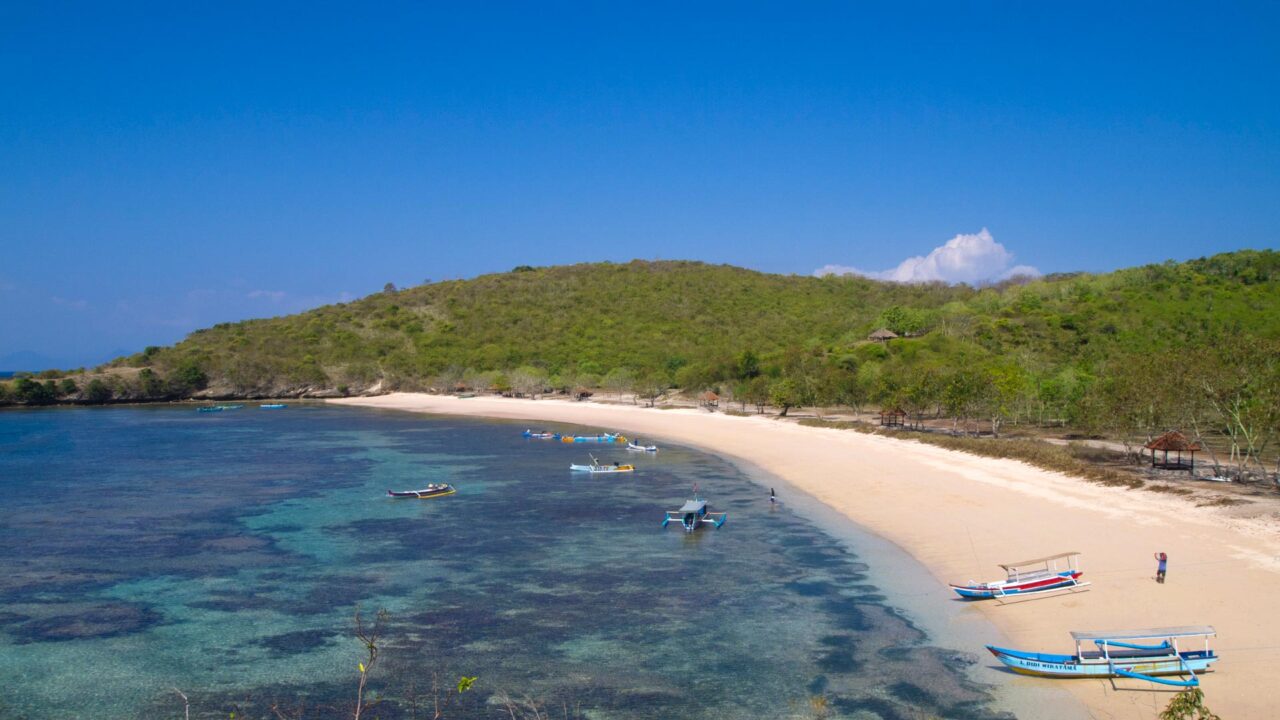 View at the Pink Beach during low tide, Lombok, Indonesia