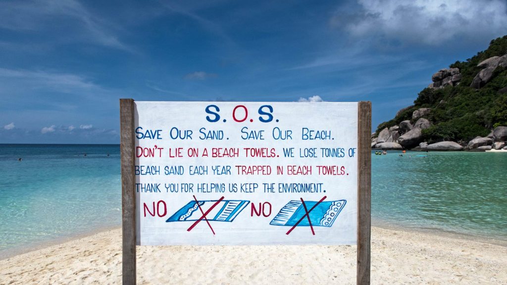 Save our sand, beach towels are not welcome on Koh Nang Yuan