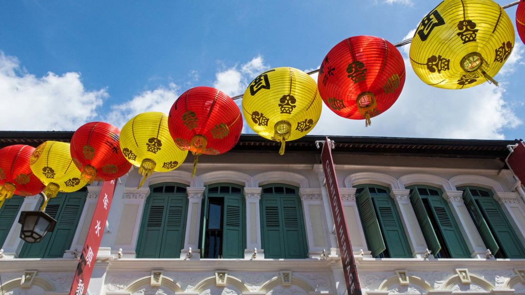 Alte Häuser des Chinatown Heritage Centers in Singapur