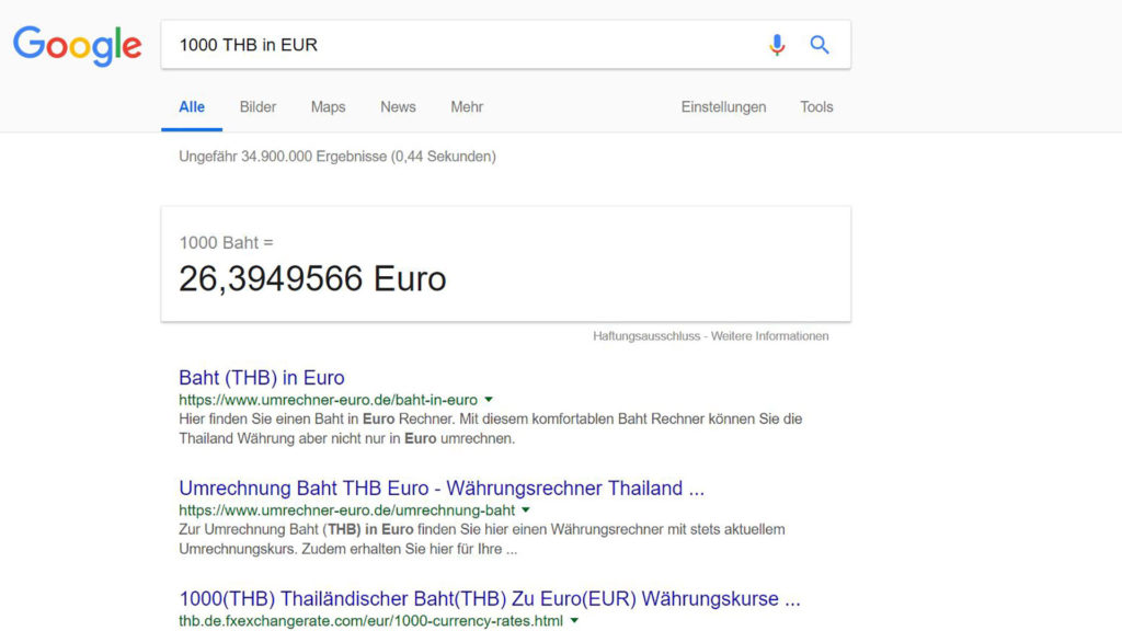 Währungsumrechner von Google