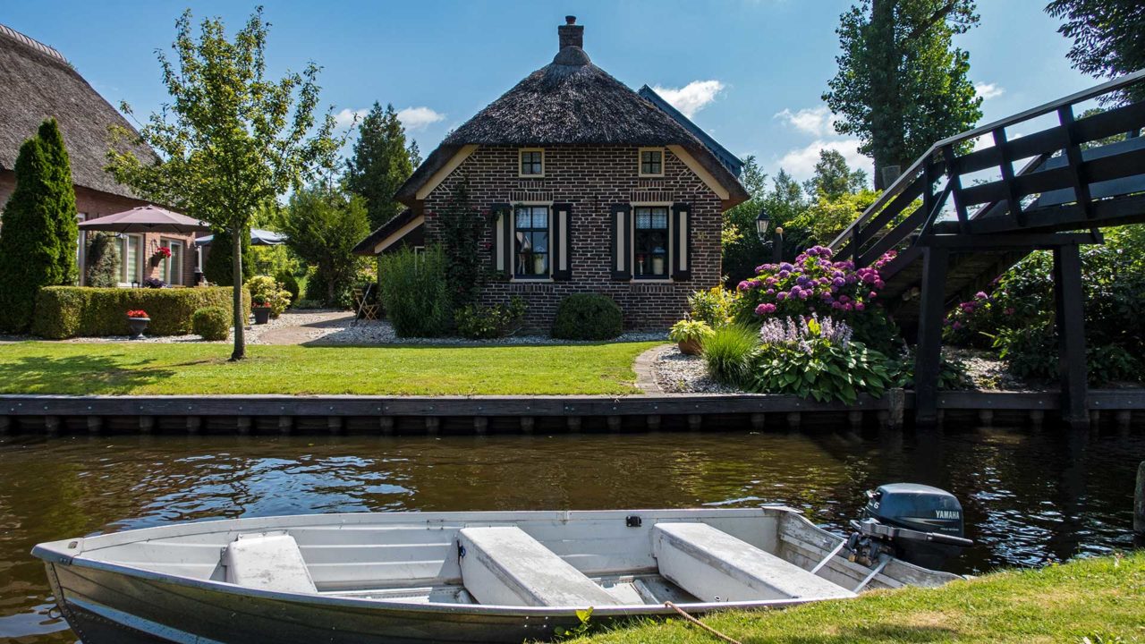 Boat on a canal in Giethoorn