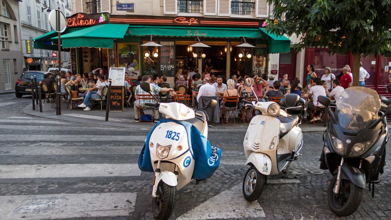 Cafes and bistros in the Montmartre district of Paris