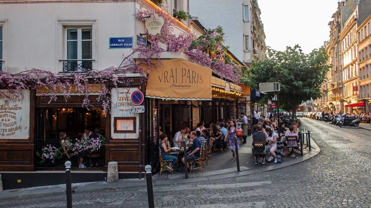 At a restaurant in the evening in Montmartre, Paris
