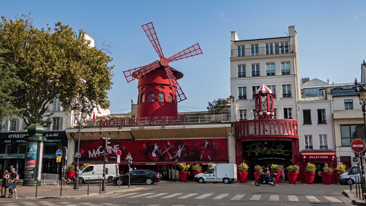 The red mill of the Moulin Rouge in Montmartre, Paris