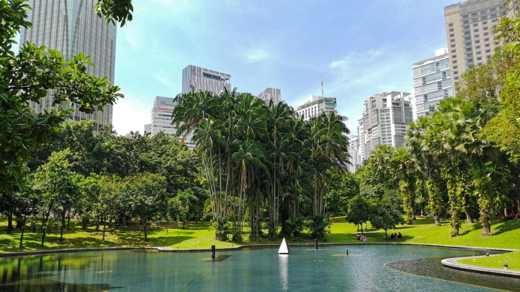 Lake and green areas in the KLCC Park of Kuala Lumpur
