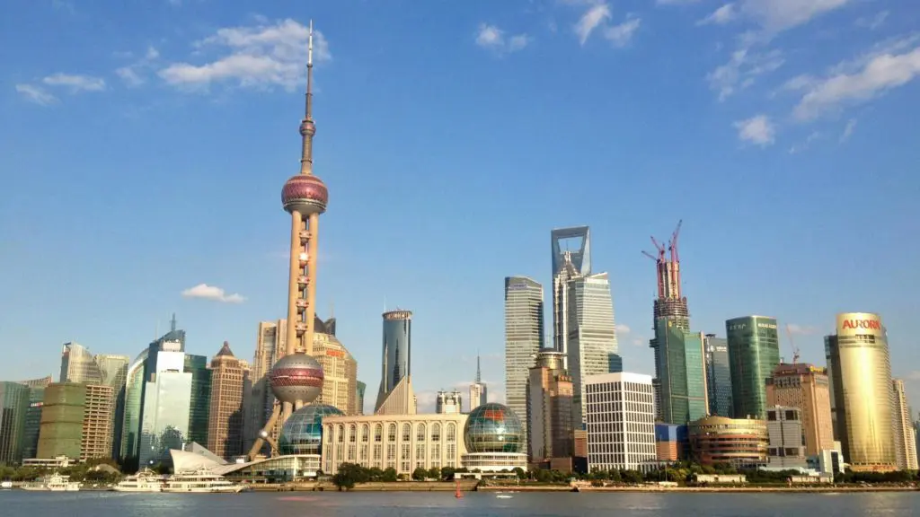 View at the Shanghai skyline from the Bund