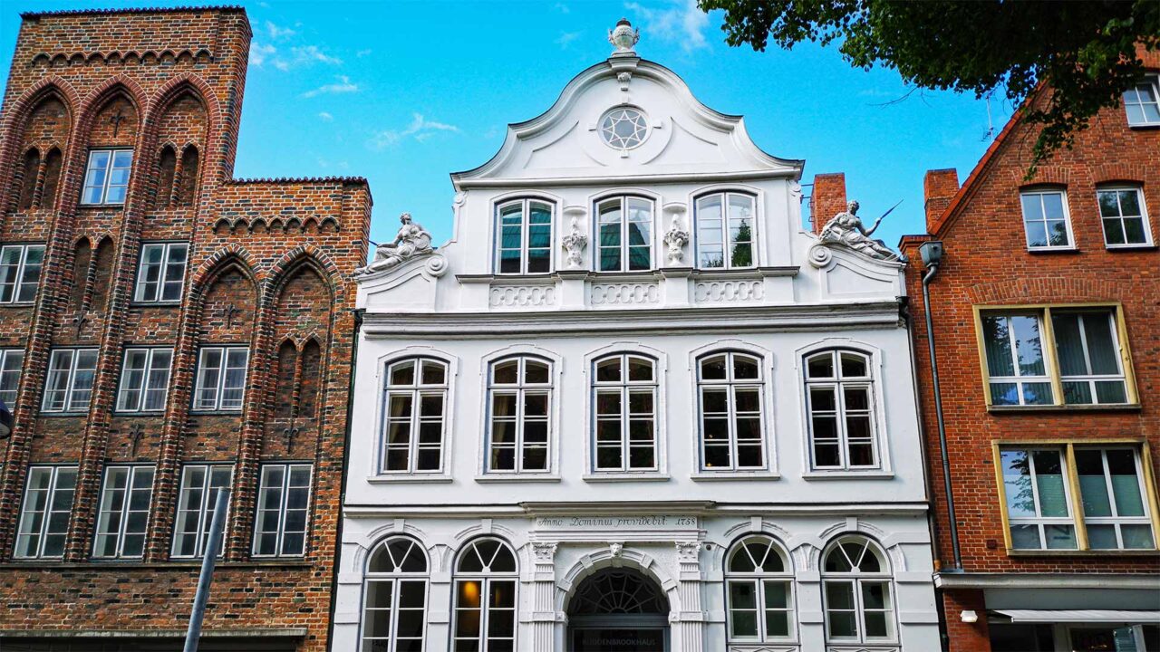 The white Buddenbrook House of Thomas Mann in Lübeck