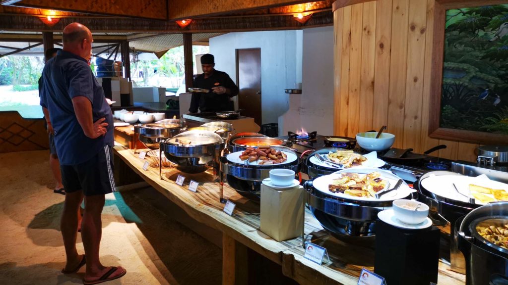Breakfast buffet and egg preparation at Thulhagiri Island Resort, Maldives