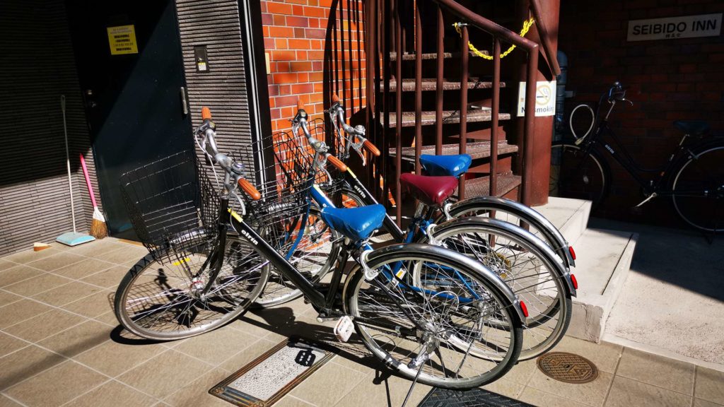 Bicycles for free rent at Seibido Inn, Kyoto