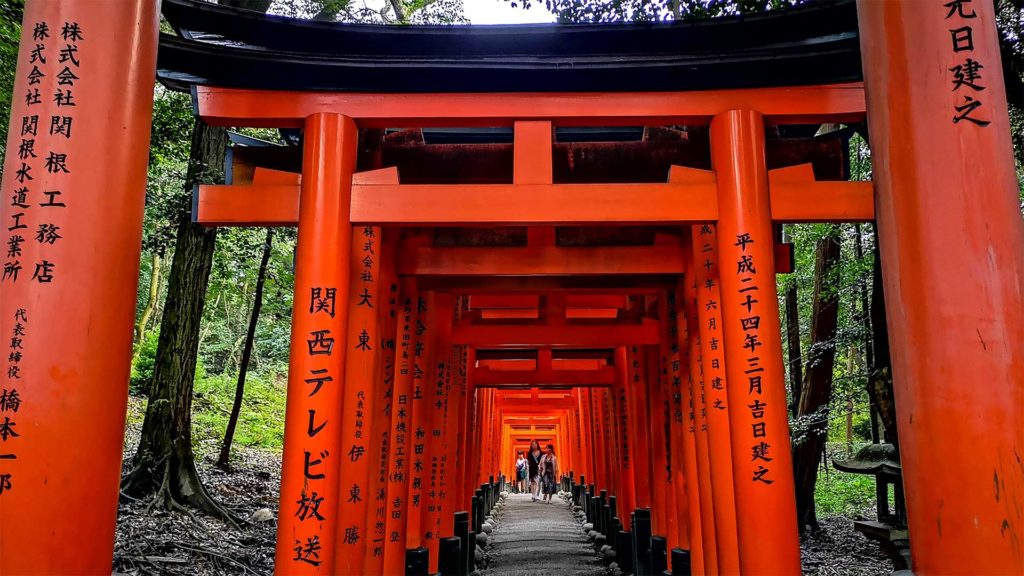Die roten Torii Tore im Fushimi Inari Taisha Schrein von Kyoto