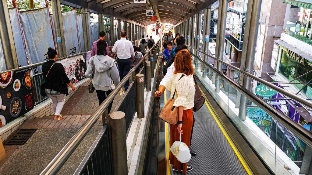 Die Central Mid-Levels Escalator auf Hong Kong Island