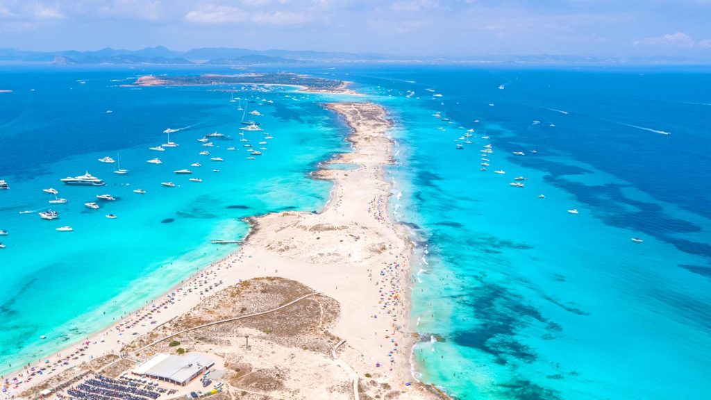 Drone view of the island Formentera of the Balearic Islands in Spain