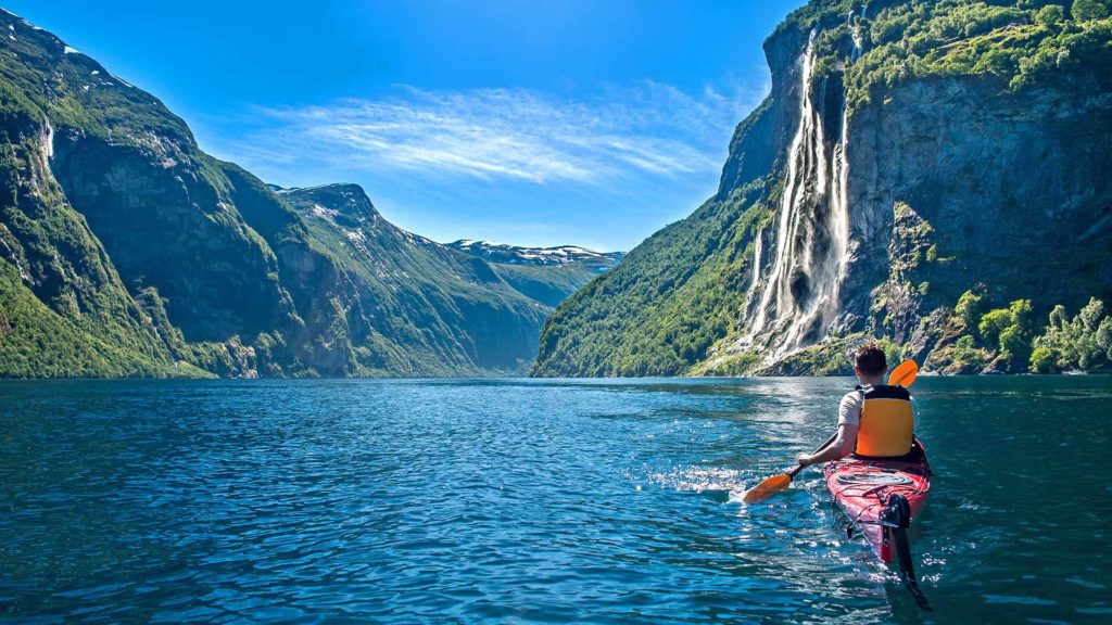 Kayakers on the Geirangerfjord in Norway