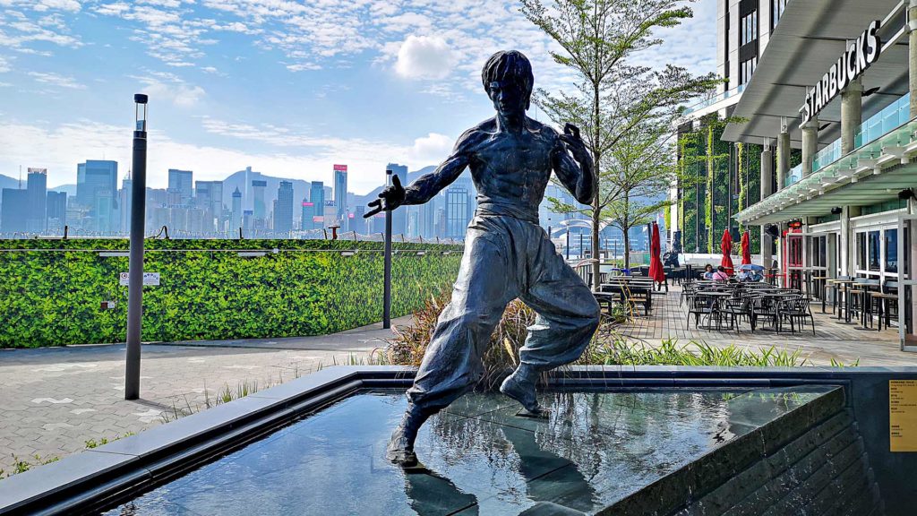 Bruce Lee statue at Starbucks, Avenue of Stars in Hong Kong