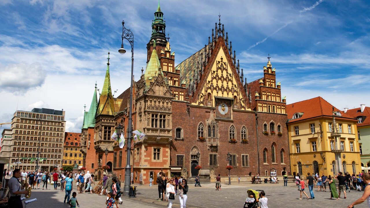 Das Rathaus im gotischen Stil in Breslau, Polen