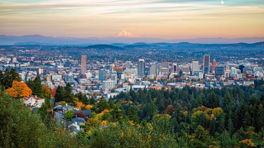 View of Portland, Oregon with Mt. Hood in the background
