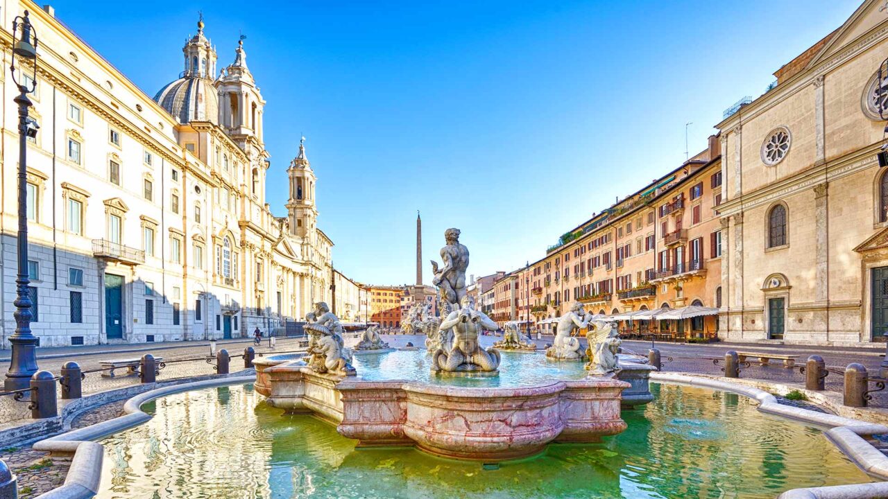 Der Neptun Brunnen auf der Piazza Navona in Rom