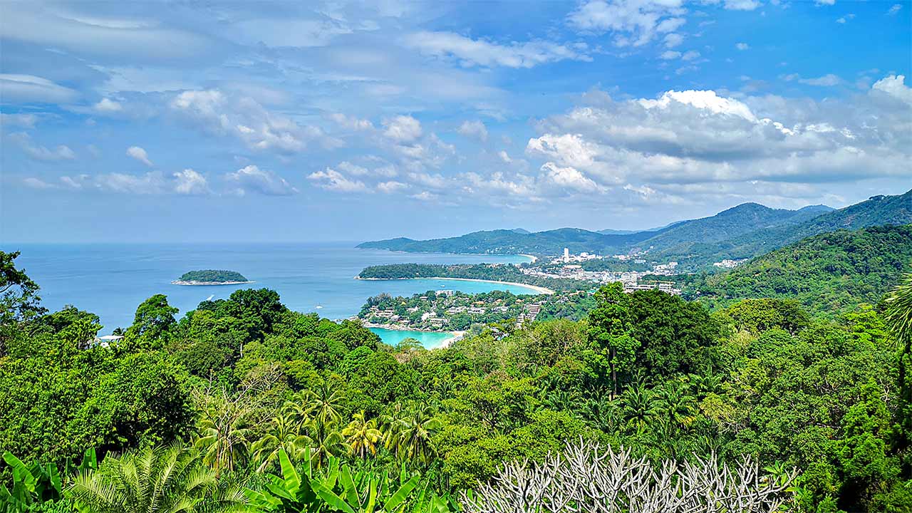 The three bays of Kata Noi, Kata, and Karon as seen from Karon Viewpoint