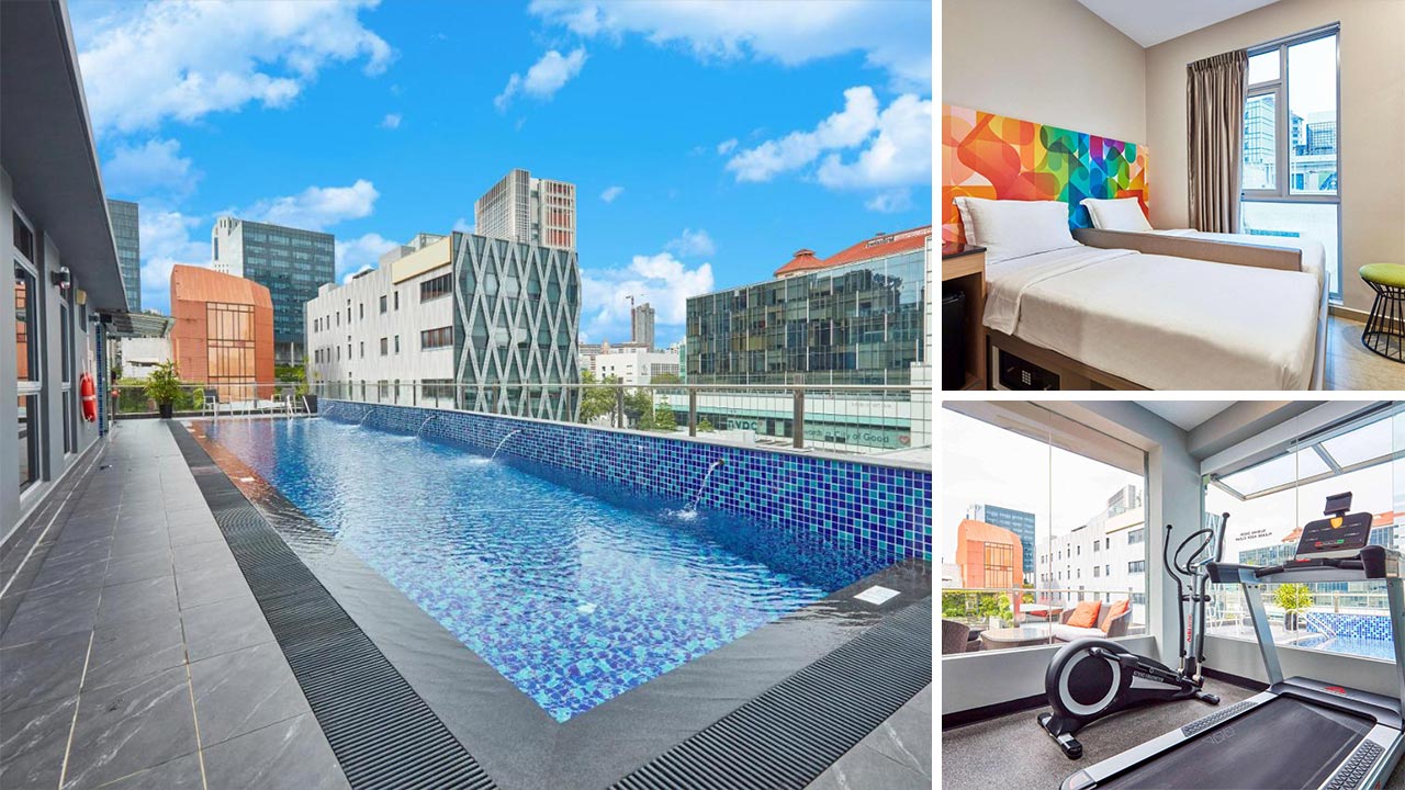 Swimmingpool, Zimmer und Fitnessraum des ibis budget Singapore Clarke Quay (Fotos: ibis budget Singapore Clarke Quay)