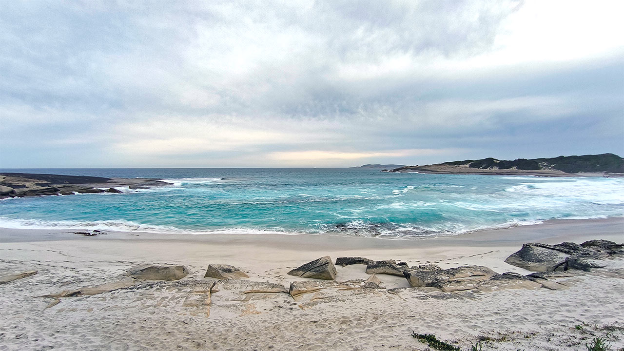 The turbulent Salmon Beach in Esperance on a rainy day