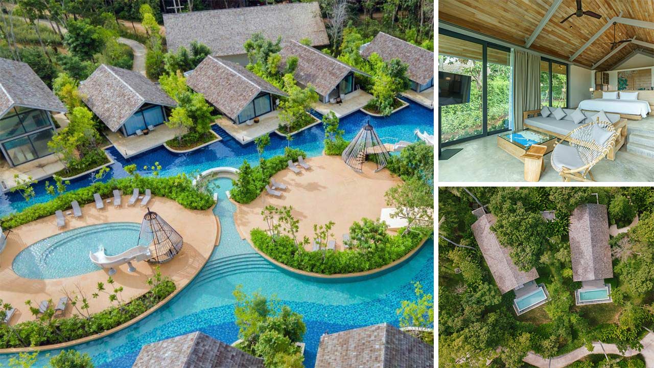 Exterior view, swimming pool, and living area of Island Escape Burasari (Photos: Island Escape Burasari)