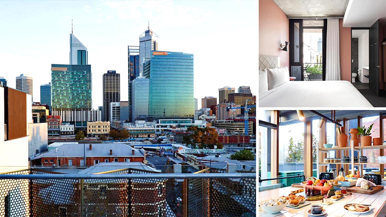 Aussicht von der Dachterrasse, Zimmer und Frühstück im Alex Hotel Perth (Fotos: Alex Hotel Perth)