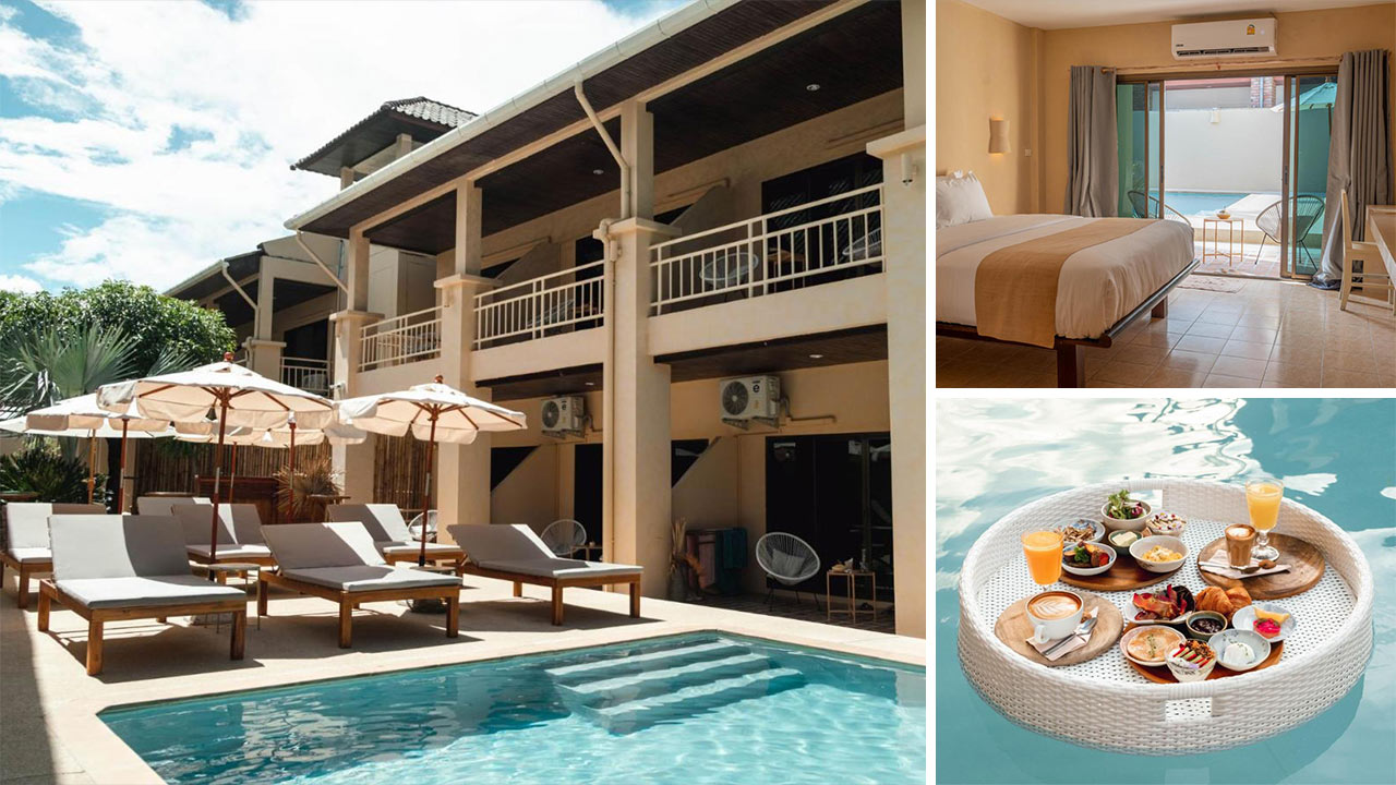 Swimming pool, room, and food at Rustic and Blue Getaway (Photos: Rustic and Blue Getaway)