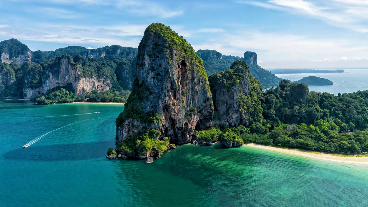 Drone photo of Railay Beach West and Phra Nang Cave Beach, Krabi