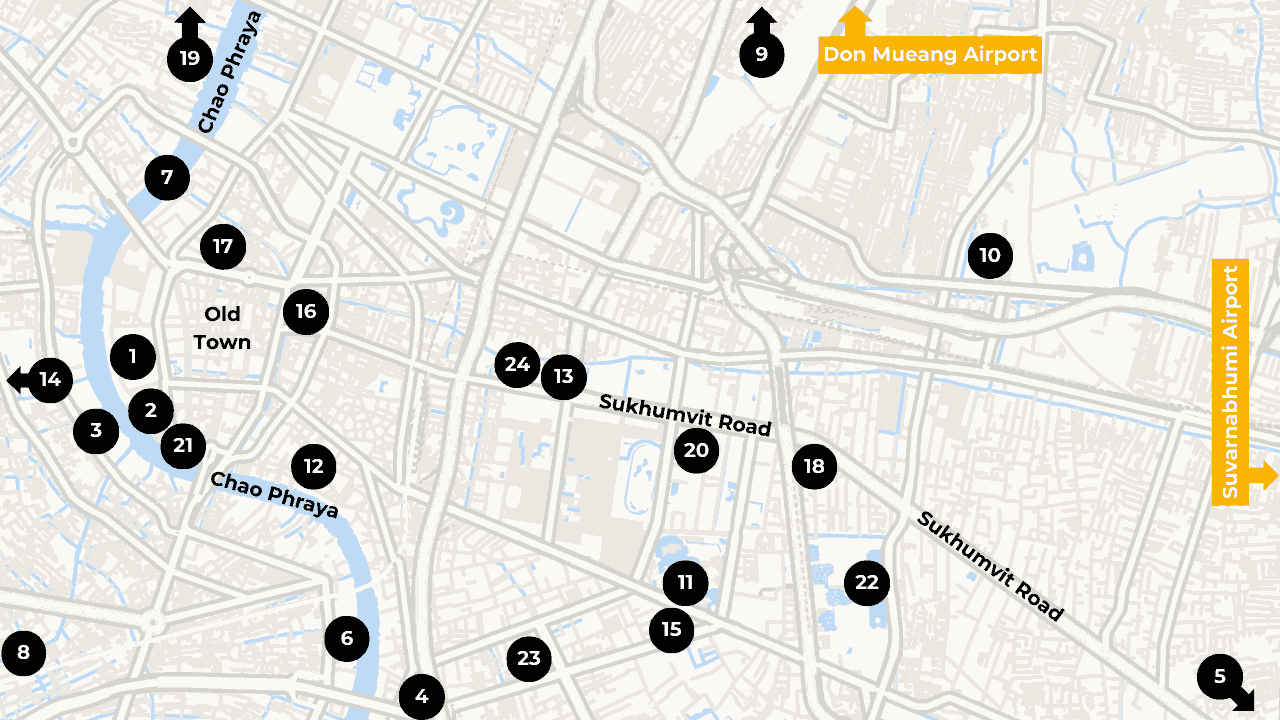 Bangkok sights map with an overview of our tips