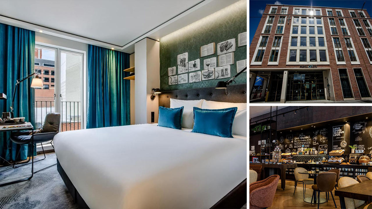 Zimmer, Außenansicht und Frühstück im Motel One Dublin (Fotos: Motel One Dublin)