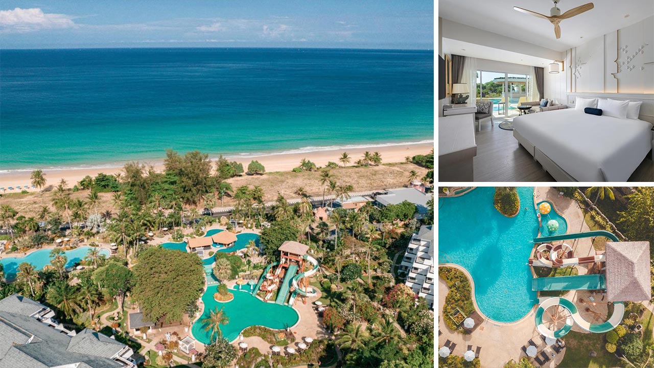 Aerial view of the resort, rooms and swimming pool with a slide at the Thavorn Palm Beach Resort (Photos: Thavorn Palm Beach Resort)