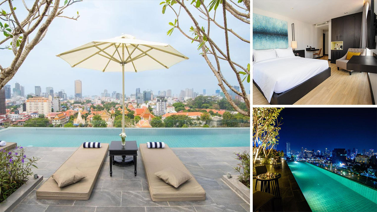 Swimmingpool, Zimmer und Aussicht vom Glow Park Hotel in Phnom Penh (Fotos: Glow Park Hotel)