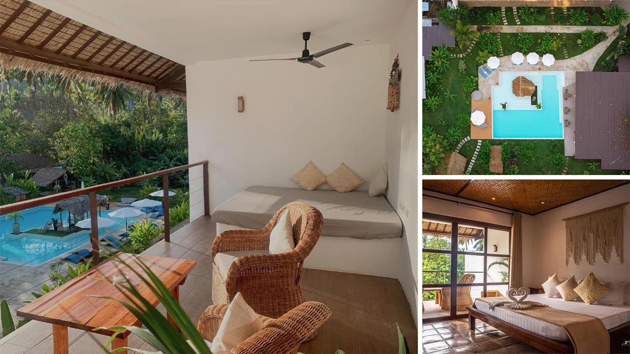 Balkon, Swimmingpool und Zimmer im El Nido Moringa Resort (Fotos: El Nido Moringa Resort)